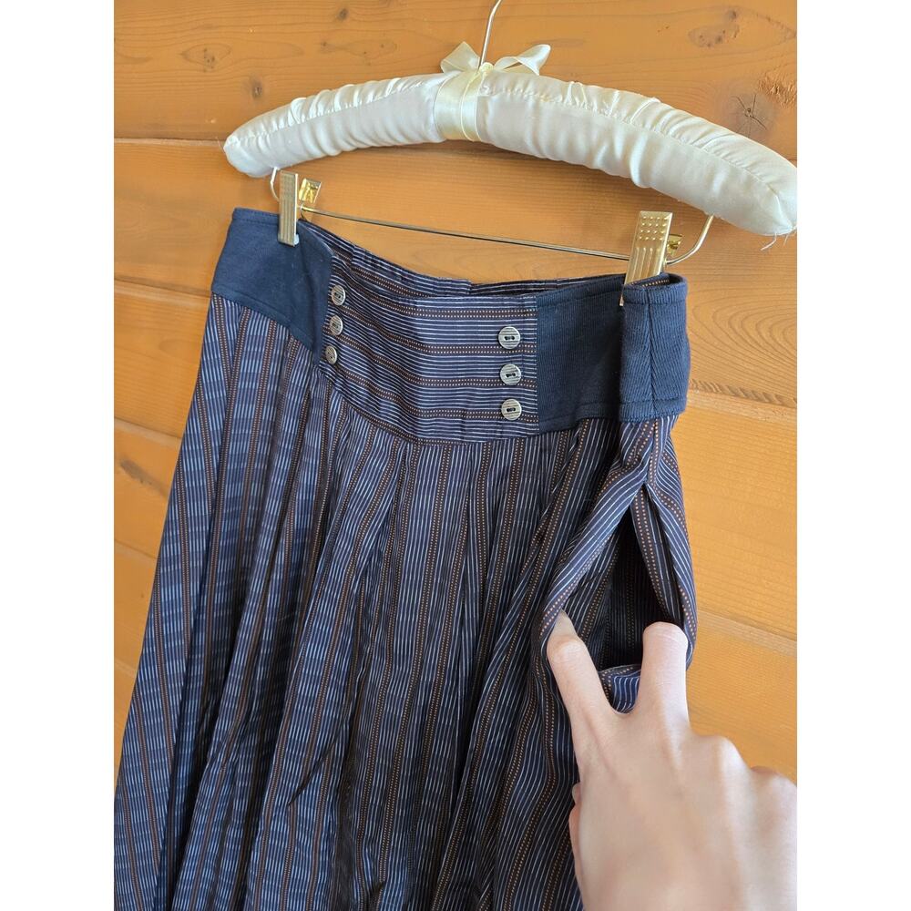Vintage Skirt Midi High Waisted Pinstripe Fit Flare Pocket Flowy Pinup Retro 12 - Picture 5 of 5